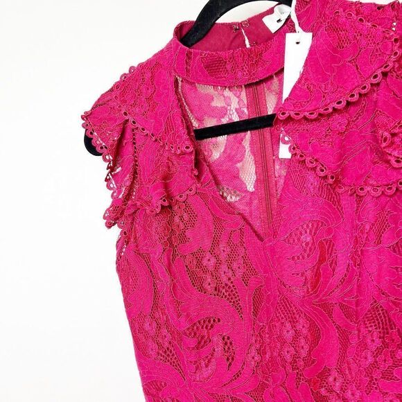 Adelyn Rae Womens Delillah Woven Floral Lace Ruffle Sheath Dress Small Burgundy - Picture 5 of 11